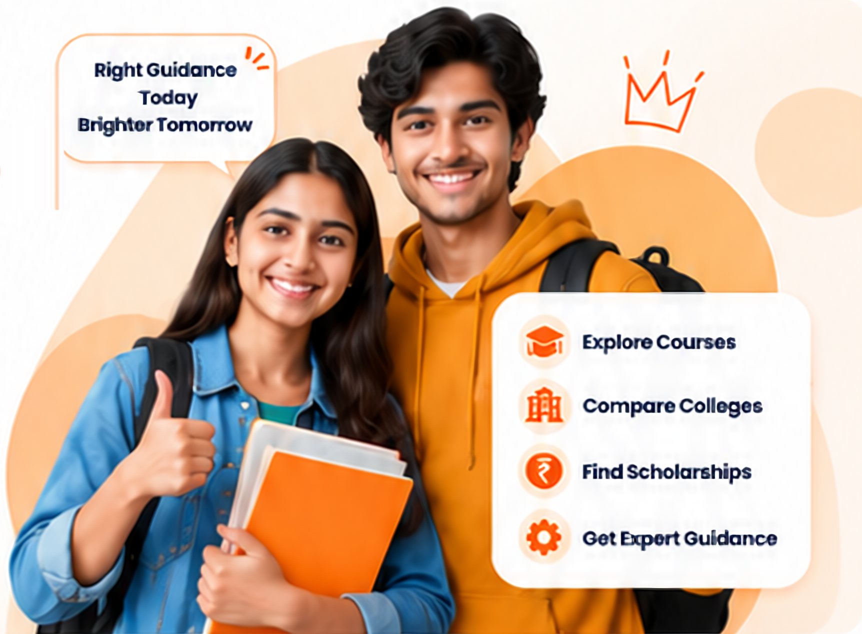 Two smiling students holding books, ready for college