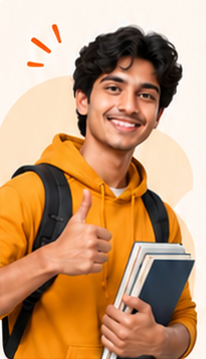 Smiling student with a backpack giving a thumbs up